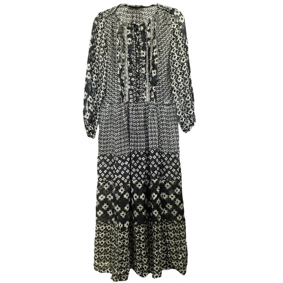 Vanessa Bruno Dresses & Skirts - Vanessa Bruno Women’s Black & White Patterned Silk Maxi Long Sleeve Dress‎ Sz 36